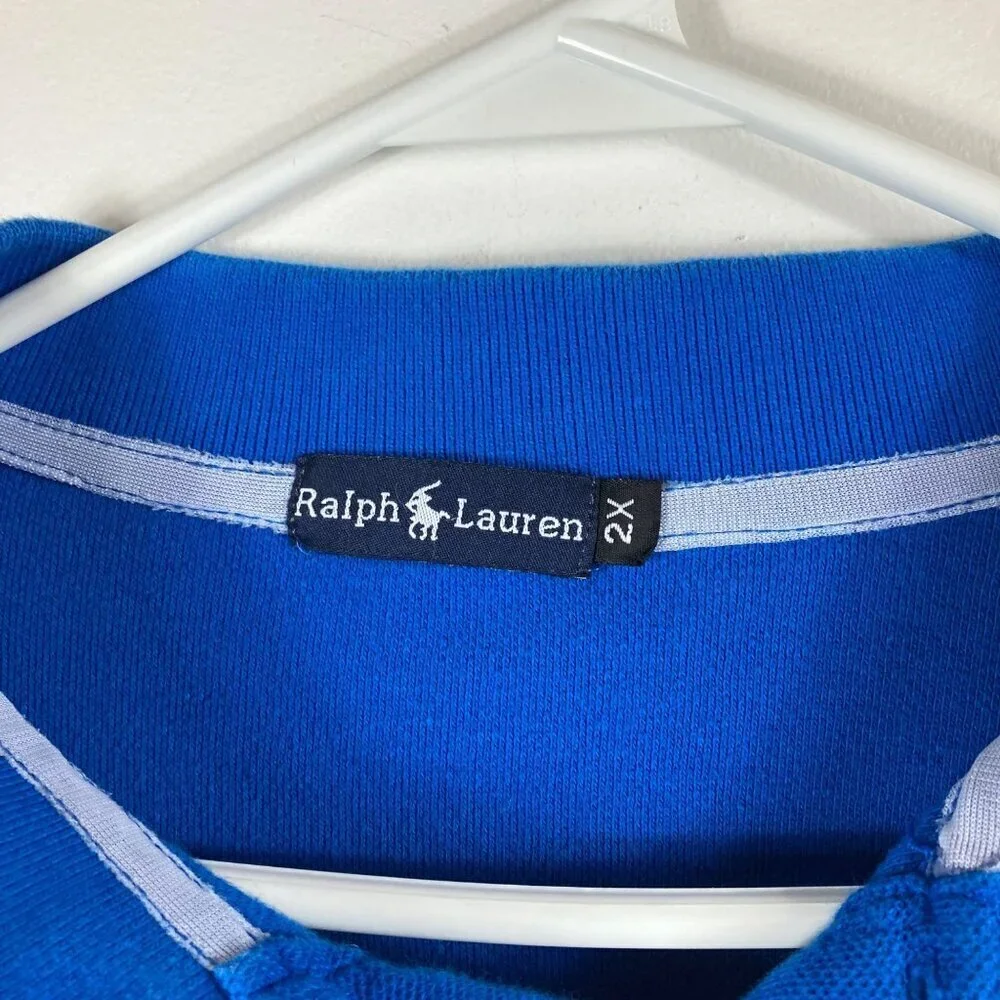 Boys Vintage Ralph Lauren Black Label Large Horse LS Polo Blue 2x‎